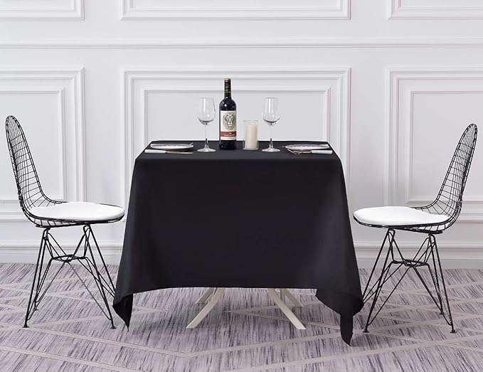 Surmente Square Tablecloth for Square or Round Tables 100% Polyester 70x70 Inch Table Cloth for Weddings, Banquets, or Restaurants (Black)