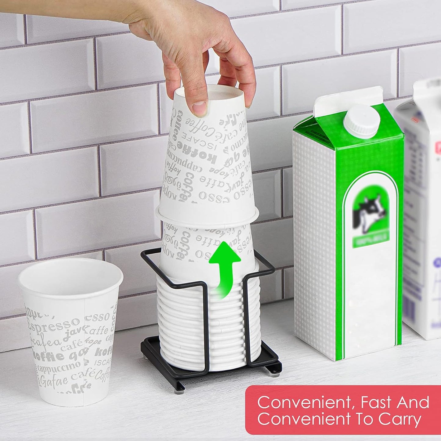 Metal Bathroom Cup Dispenser, Disposable Paper Bathroom Cup Holder, Countertop Cup Storage Organizer for Home Office (Black)