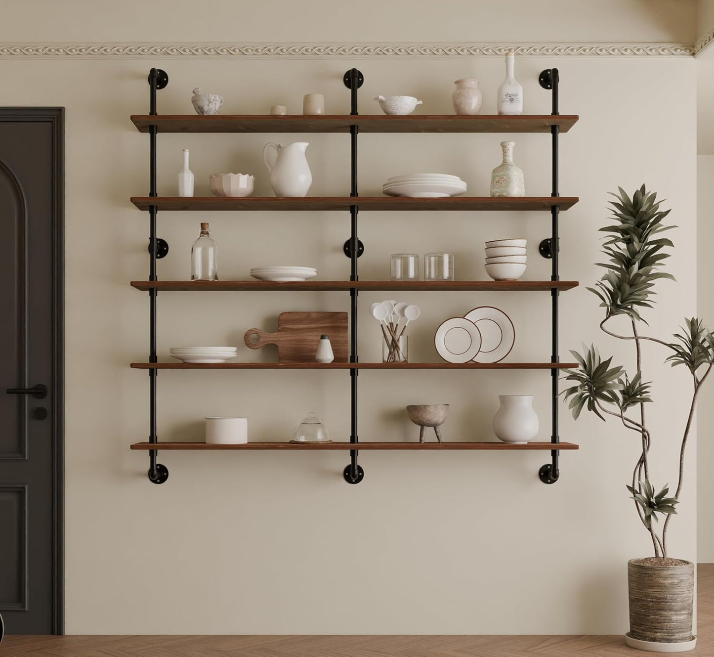 Industrial Pipe Shelf Shelving Bookcase, Wall Mounted Rustic Bookshelf 60 Inch, Floating Bookshelves for Wall,Retro Wood Metal Pipe Industrial Shelves for Living Room