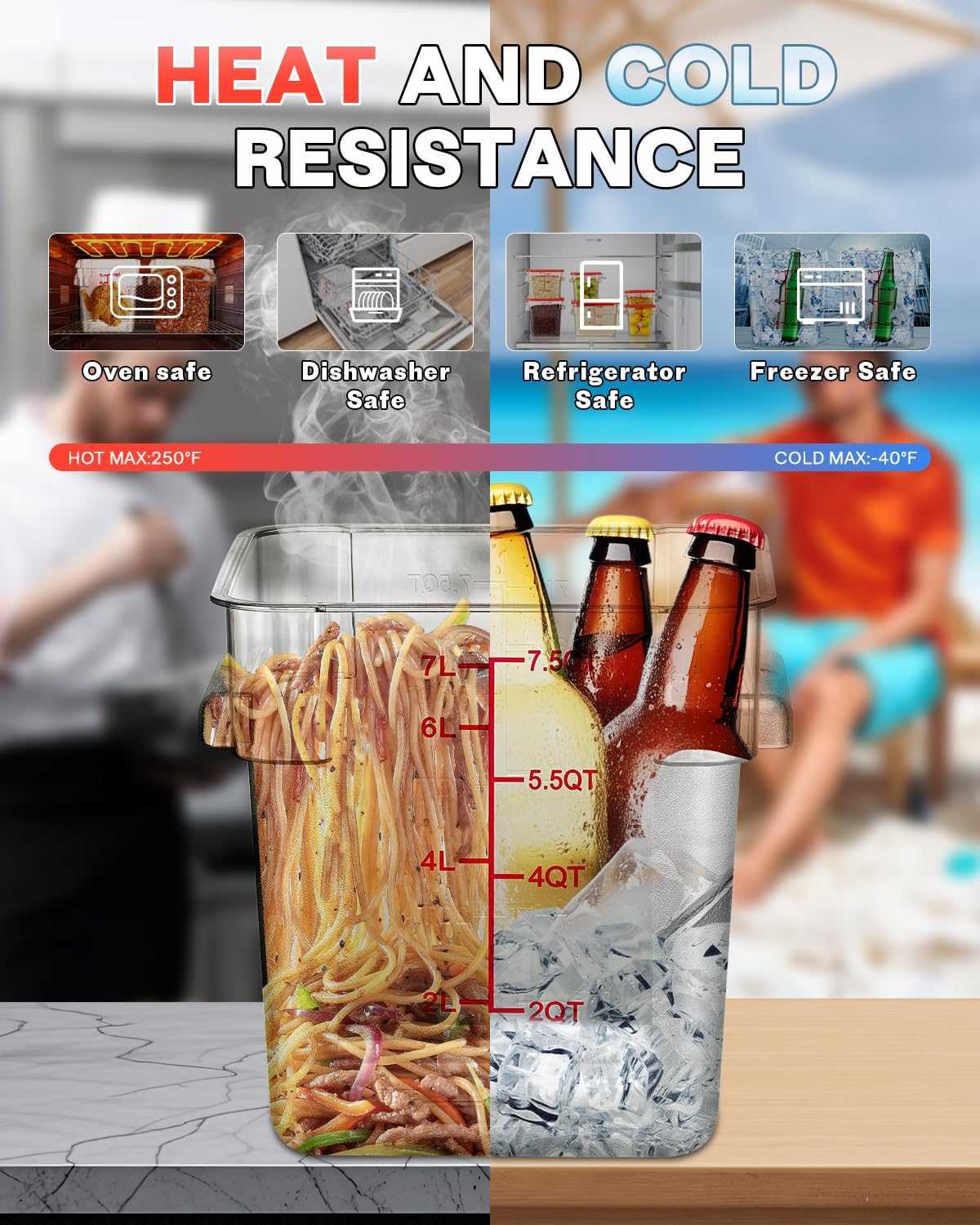 4QT NSF Food Storage Containers with Lids: 4 PCS [Total Food Grade][Hot&Cold Resistant] Commercial Clear Food Storage Containers for Restaurant Kitchen Proof Dough, Measuring Spoons Included(Red)