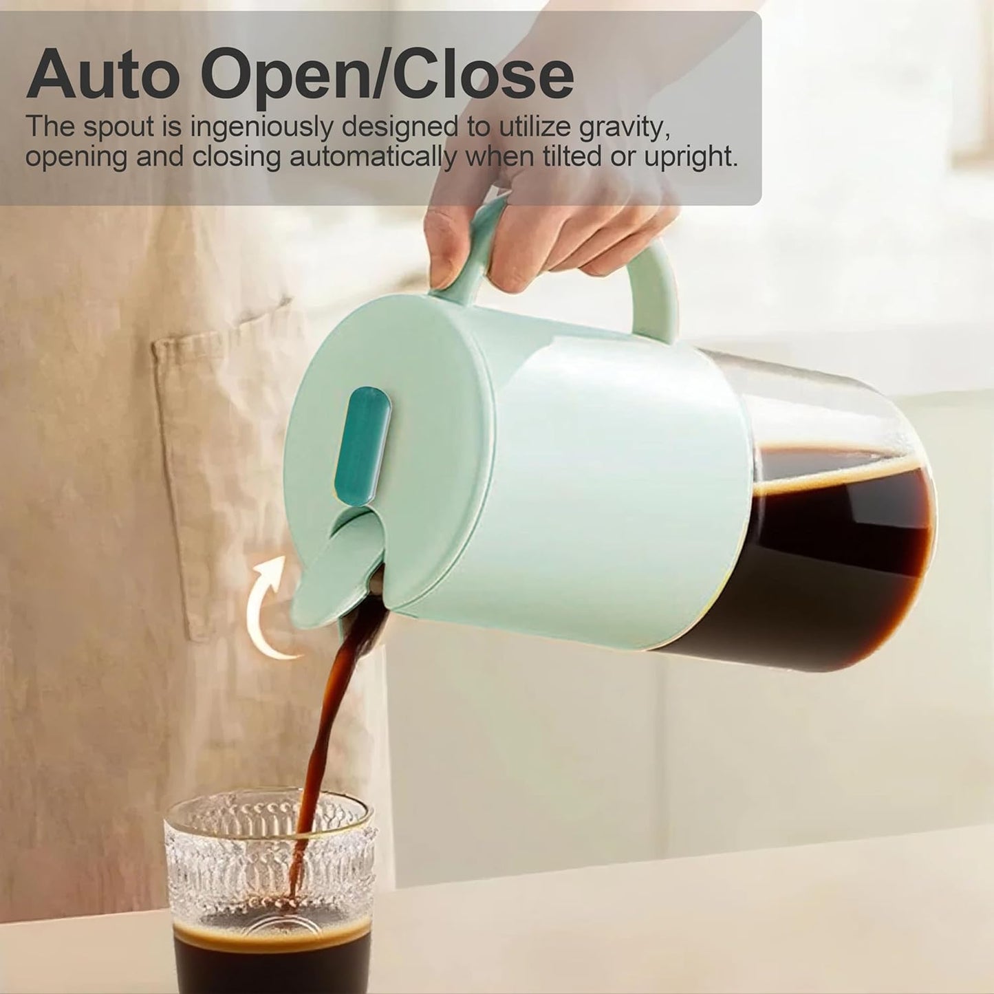 Delove Cold Brew Coffee Maker with Auto Spout – Shatterproof Plastic Shell, Wide Mouth Design – 62 oz (1.9 Quart) Iced Tea Glass Carafe with Removable Removable Mesh Filter (1, Light blue)