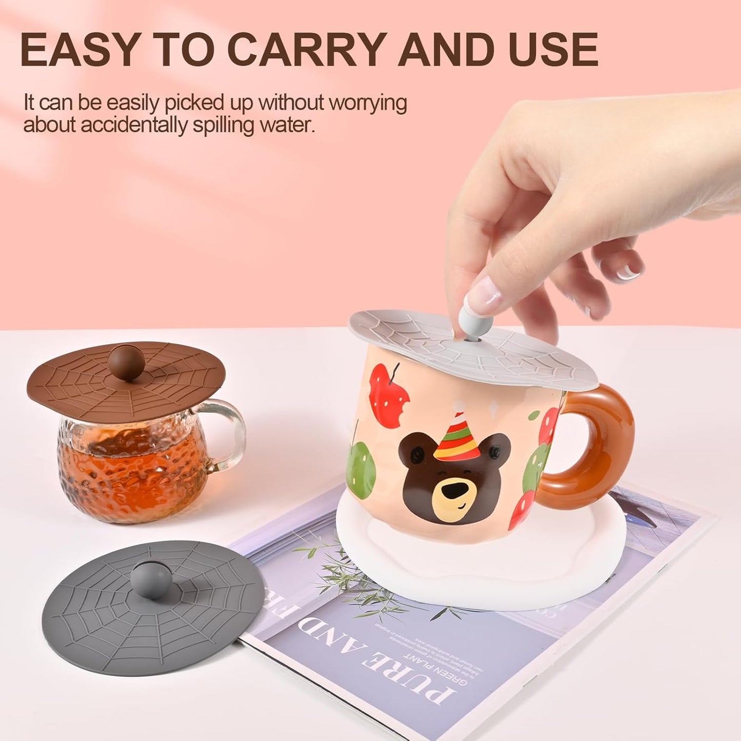 Silicone Cup Covers (Set of 3) ， Multicolored Silicone Lids for Mugs, Cups, Tea Pots,Flexible Mug Covers，Hot Cup Lids for Coffee & Tea