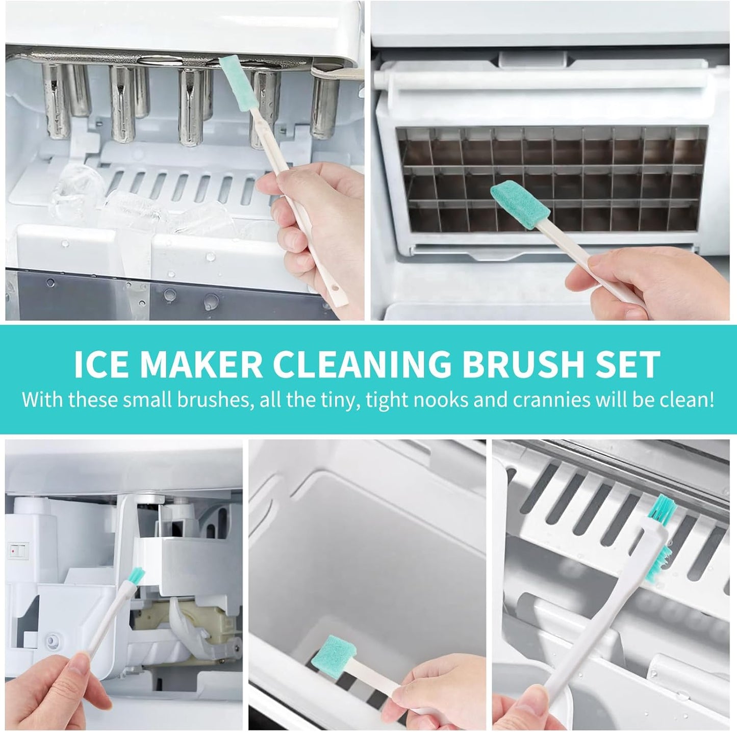 TUZAZO Ice Machine Cleaner Brush Kits, 10 PCS Ice Maker Cleaning Tools - 2PCS Long Drain Pipe Brushes and 8 PCS Crevice Cleaning Brushes