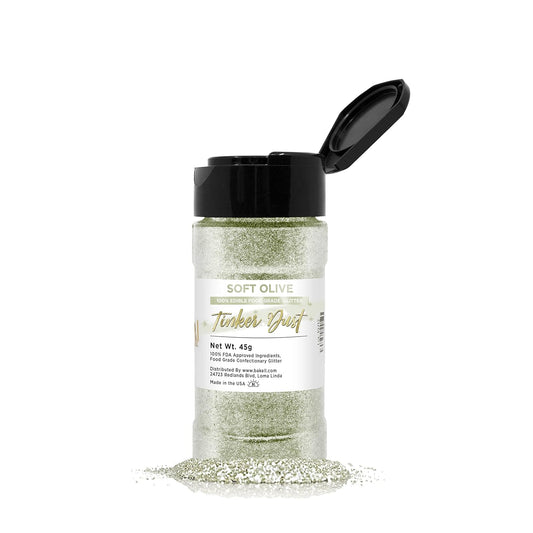 Tinker Dust - Soft Olive Green (45g 1x Shaker Jar) | Edible Glitter for Cakes, Cupcakes, Cake Pops, Drinks, Desserts by Bakell