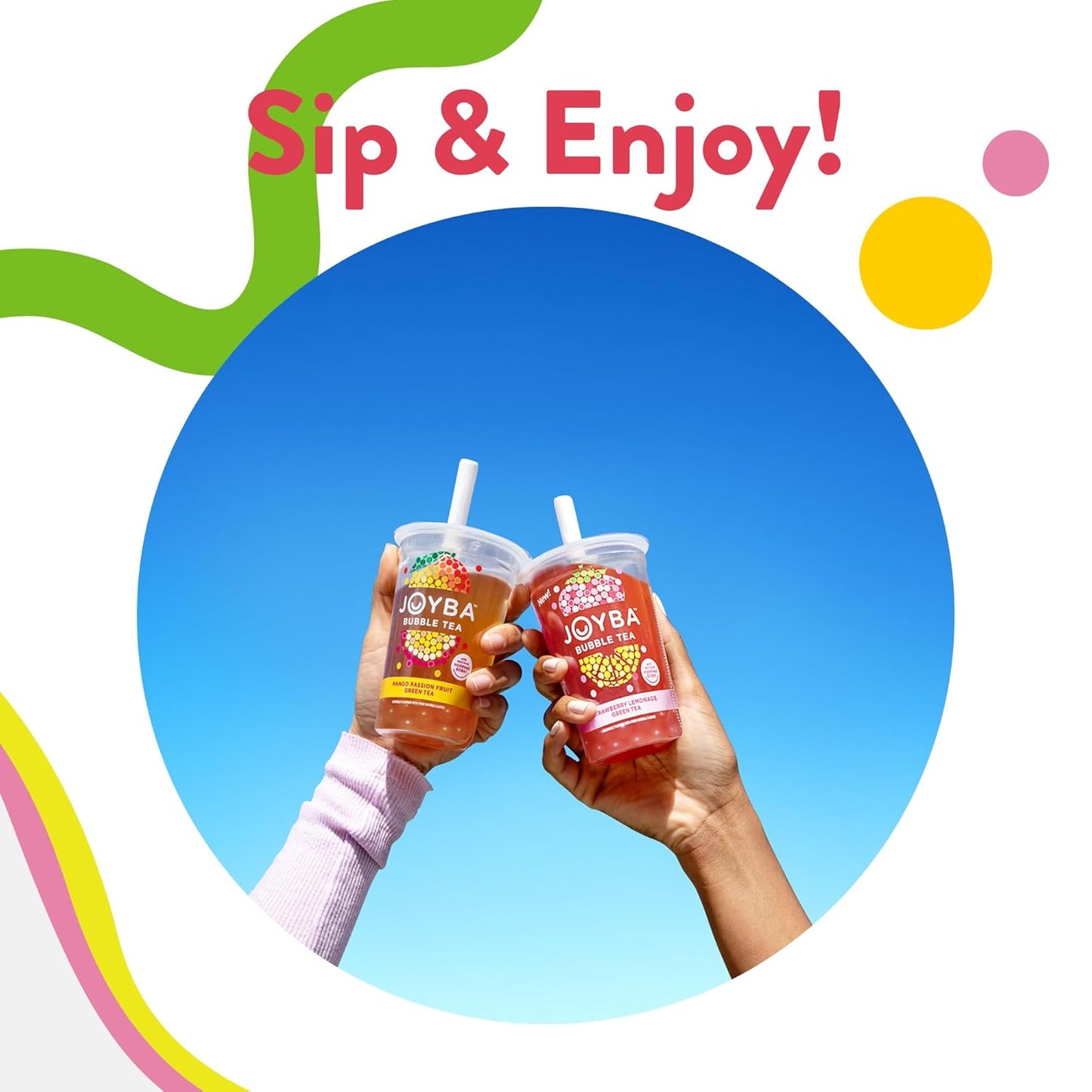 Joyba Bubble Tea Raspberry Dragon Fruit Black Tea with Popping Boba, 6 Pack, 12 fl. oz. Cups