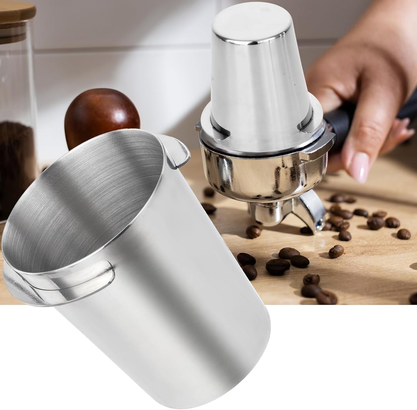 Coffee Dosing Cup 58mm, Stainless Steel Dosing Cup Compatible with All 58mm Portafilter, Coffee Powder Cup, Coffee Powder Feeder, Coffee Machine Accessories