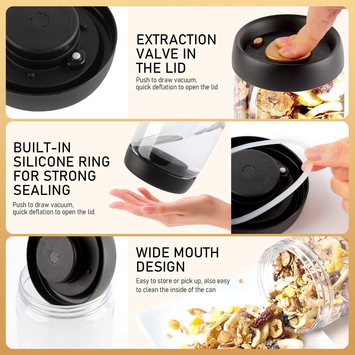 Coffee Vacuum Container Mason Jars: Food Coffee Bean Storage Containers with Lids Airtight, Plastic Wide Mouth Mason Jars Vacuum Sealer, Manual Vacuum Extraction Sealed Tank, 800ml