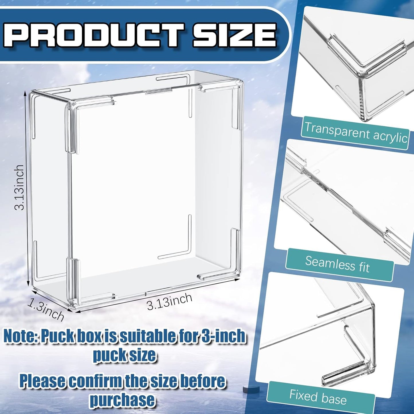 Marsui Hockey Puck Display Case Cube Acrylic Square Hockey Puck Holder Snap Design Plastic Holder for Displaying, Clear, 3.13 x 3.13 x 1.3 Inches