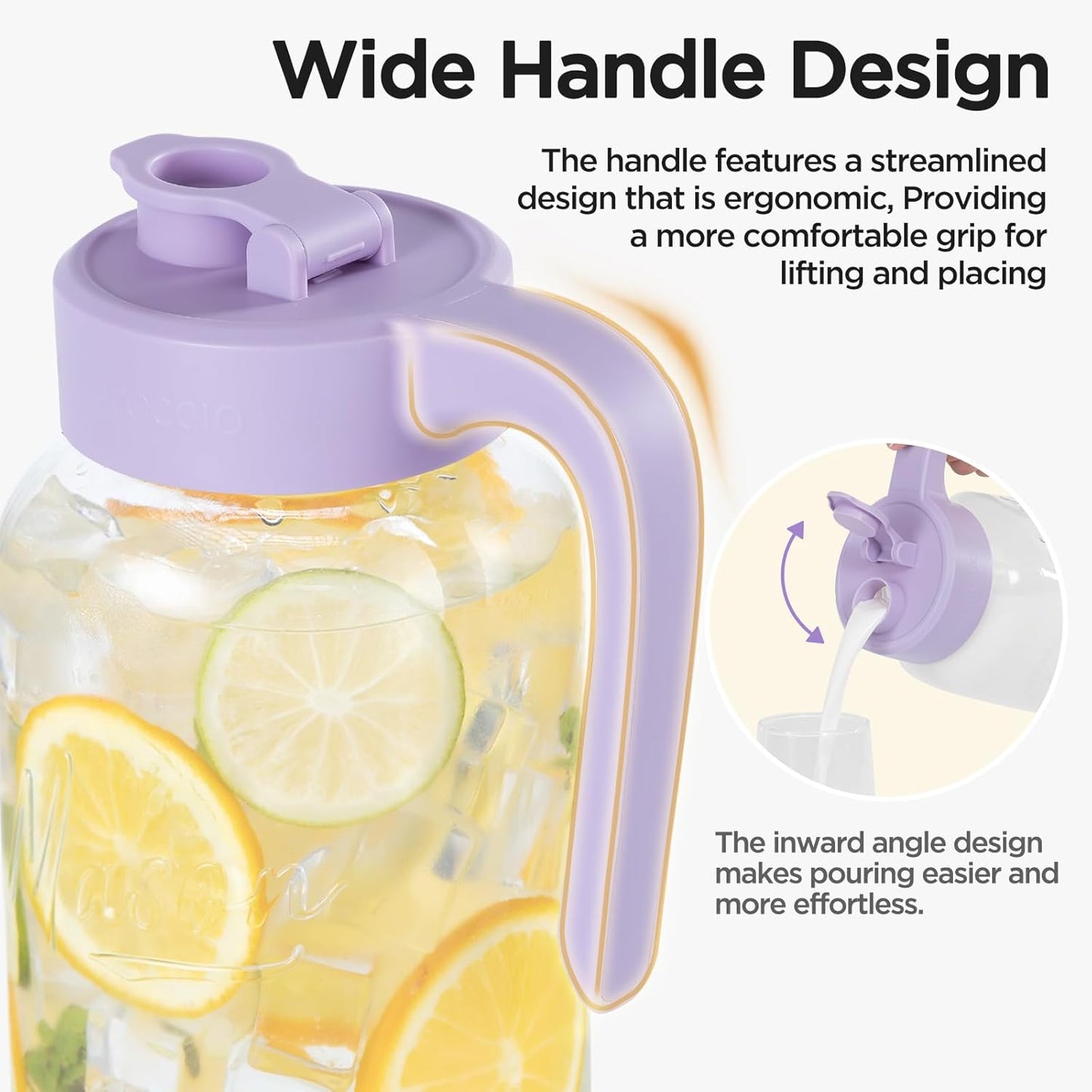 Mason Jar Pitcher - Airtight & Leakproof Glass Pitcher with Lid, Perfect for Breastmilk, Cold Brew, and Sun Tea, 2 Quart (64 oz) Mason Jar with Pour Spout Lid