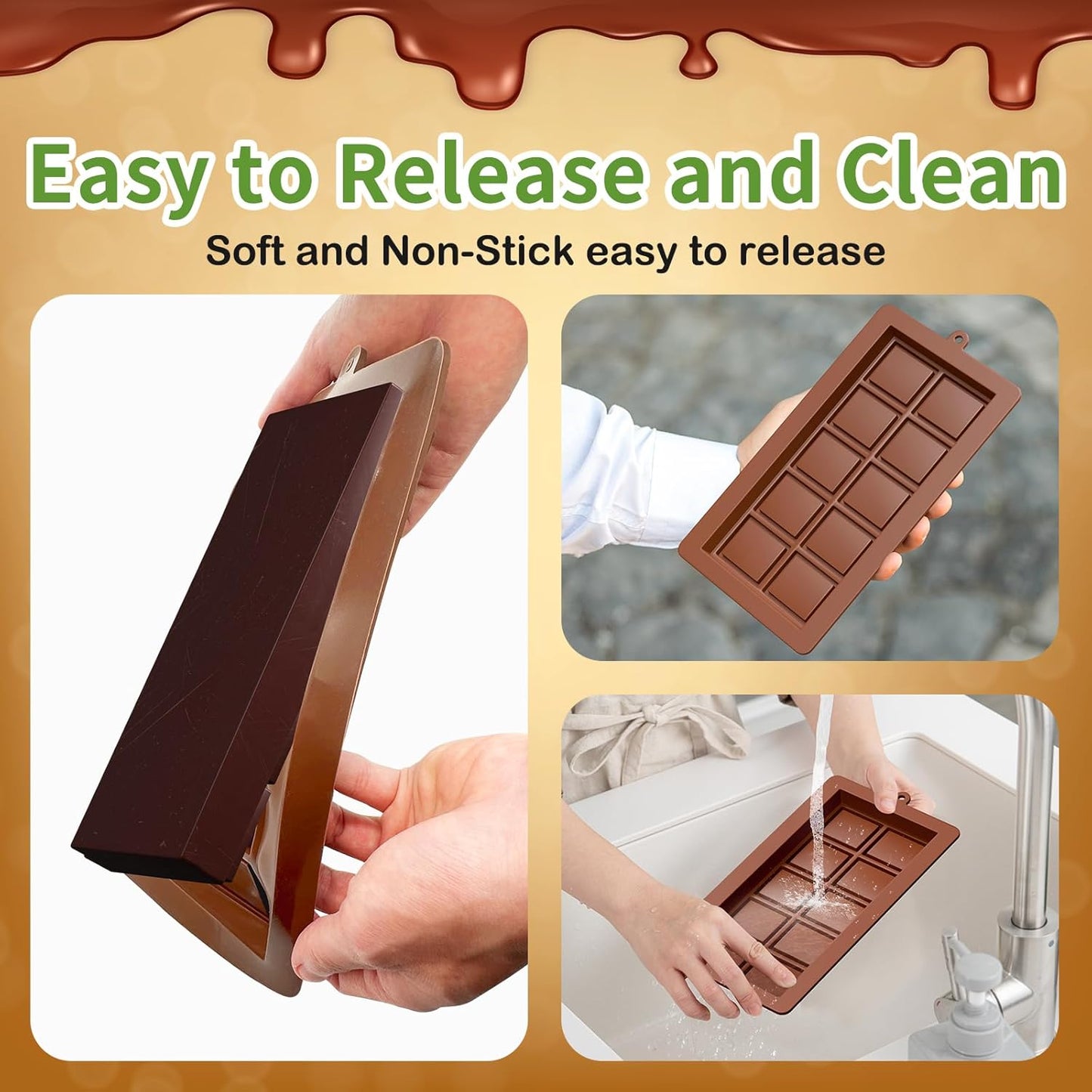Dubai Chocolate Mold 2 Pack,0.79 Inch Deep Large and Thick Silicone Chocolate Bar Molds and scraper for Stuffed Bar,Big Chocolate Candy Bar Mold for Filling Knafeh Pistachio Kit