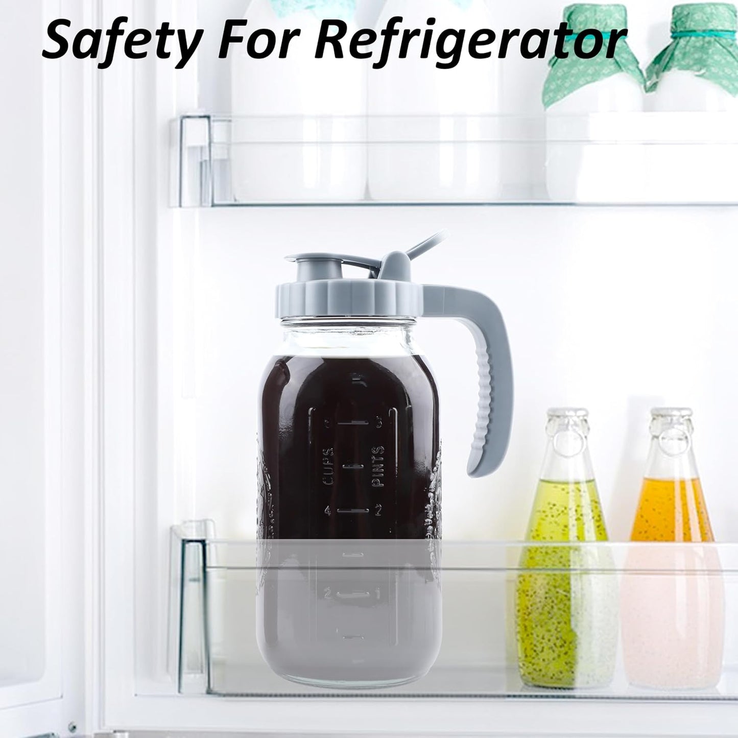 Cold Brew Coffee Maker 64 OZ Mason Jar Cold Brew Pitcher With Infuser 2 Quart Wide Mouth Iced Coffee Maker With Pour Spout Lid And Handle Half Gallon Airtight & Leakproof Pitcher For Fridge