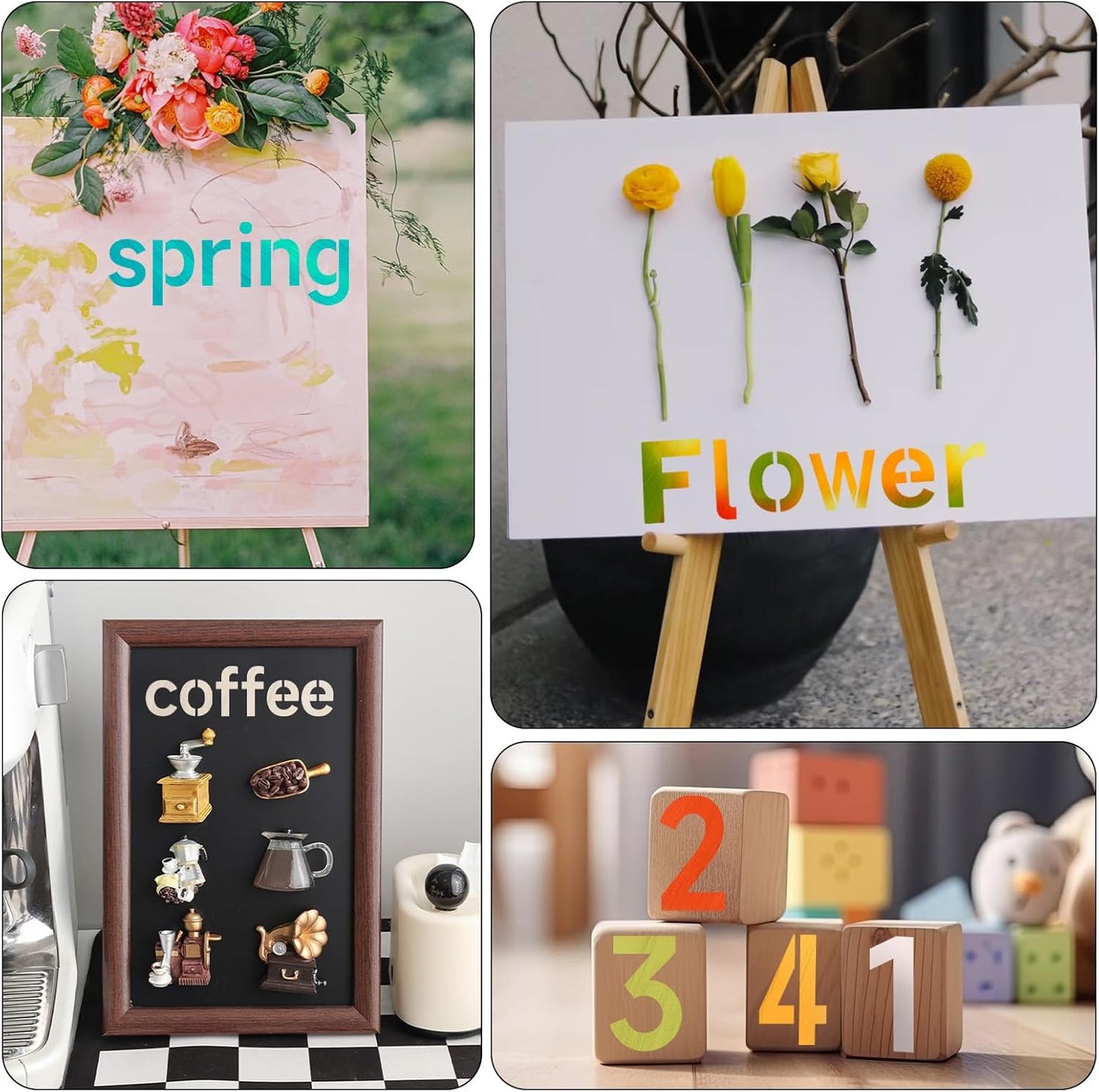 2 Inch Letter Stencils Symbol Numbers Craft Stencils, 63 Pcs Reusable Alphabet Templates Interlocking Stencil Kit for Painting on Wood, Wall, Fabric, Rock, Sign, DIY Art Projects (Letter and Number)