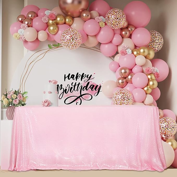 SquarePie Sequin Tablecloth 60 x 120 Inch Pink Sparkly Table Linen for Wedding Party