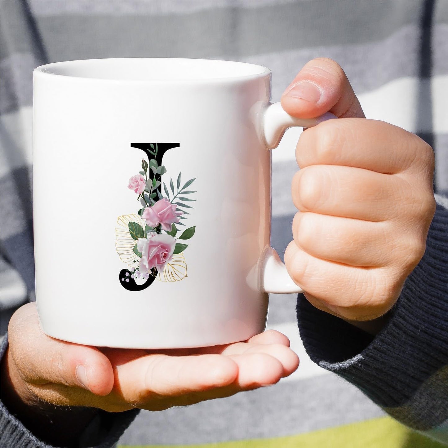 Retreez Initial A-Z Floral Botanical Bouquet Alphabet Monogrammed Monogram Mug 11 Oz Ceramic Tea Coffee Mugs - Appreciation Thank You Wedding Birthday Gifts for her friend coworker sister - J Initial