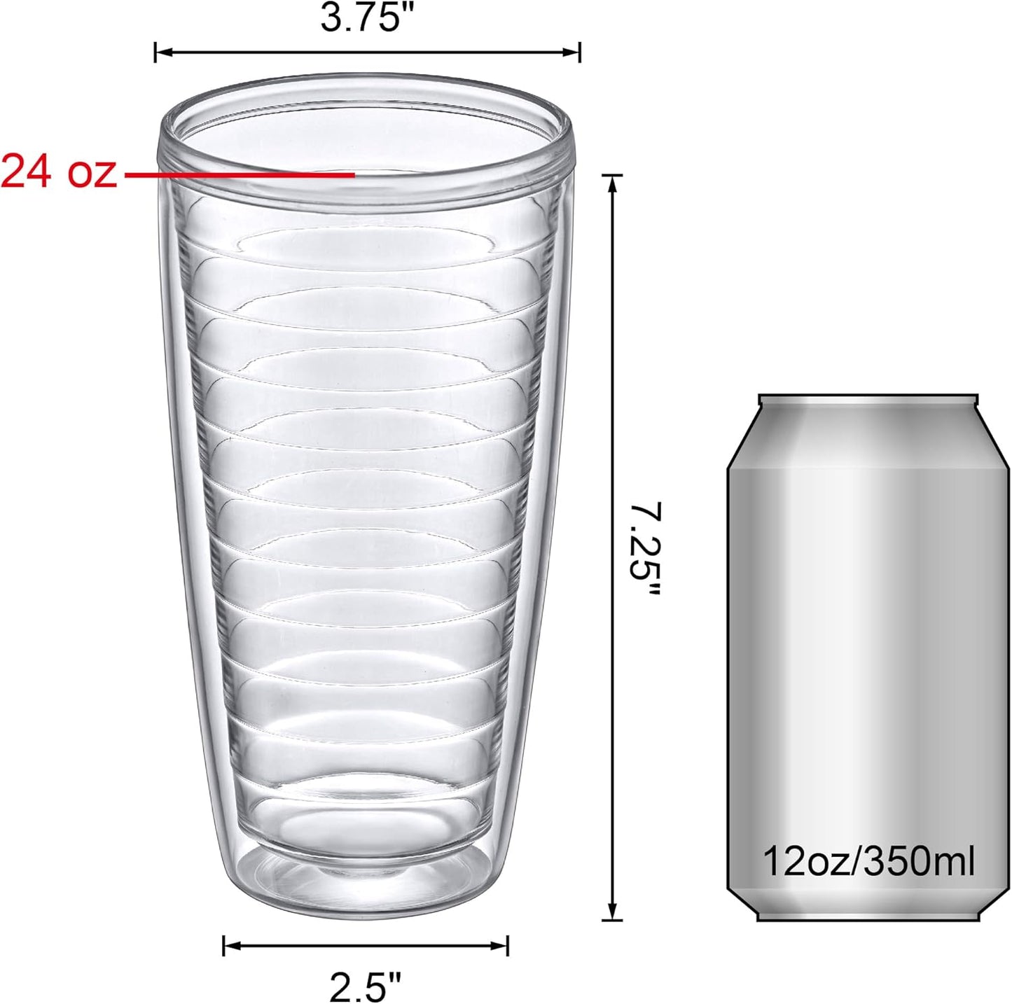 Amazing Abby - Alaska - 24-Ounce Insulated Plastic Tumblers (Set of 4), Double-Wall Plastic Drinking Glasses, All-Clear Reusable Plastic Cups, BPA-Free, Shatter-Proof, Dishwasher-Safe