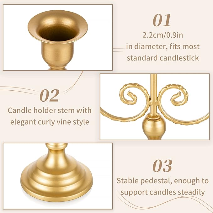 Sziqiqi Gold Taper Candle Holder for Centerpiece - 3-stem Candlesticks Holder for Wedding Table Centerpieces Metal Candle Stick Holders for Fireplace Mantle 2pcs
