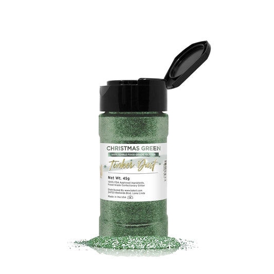 BAKELL Christmas Green Edible Glitter, 45 Grams | TINKER DUST Edible Glitter | KOSHER Certified | 100% Edible Glitter | Cakes, Cupcakes, Cake Pops, Drinks, Dessert Vegan Glitter & Dusts (45g Shaker, Christmas Green)