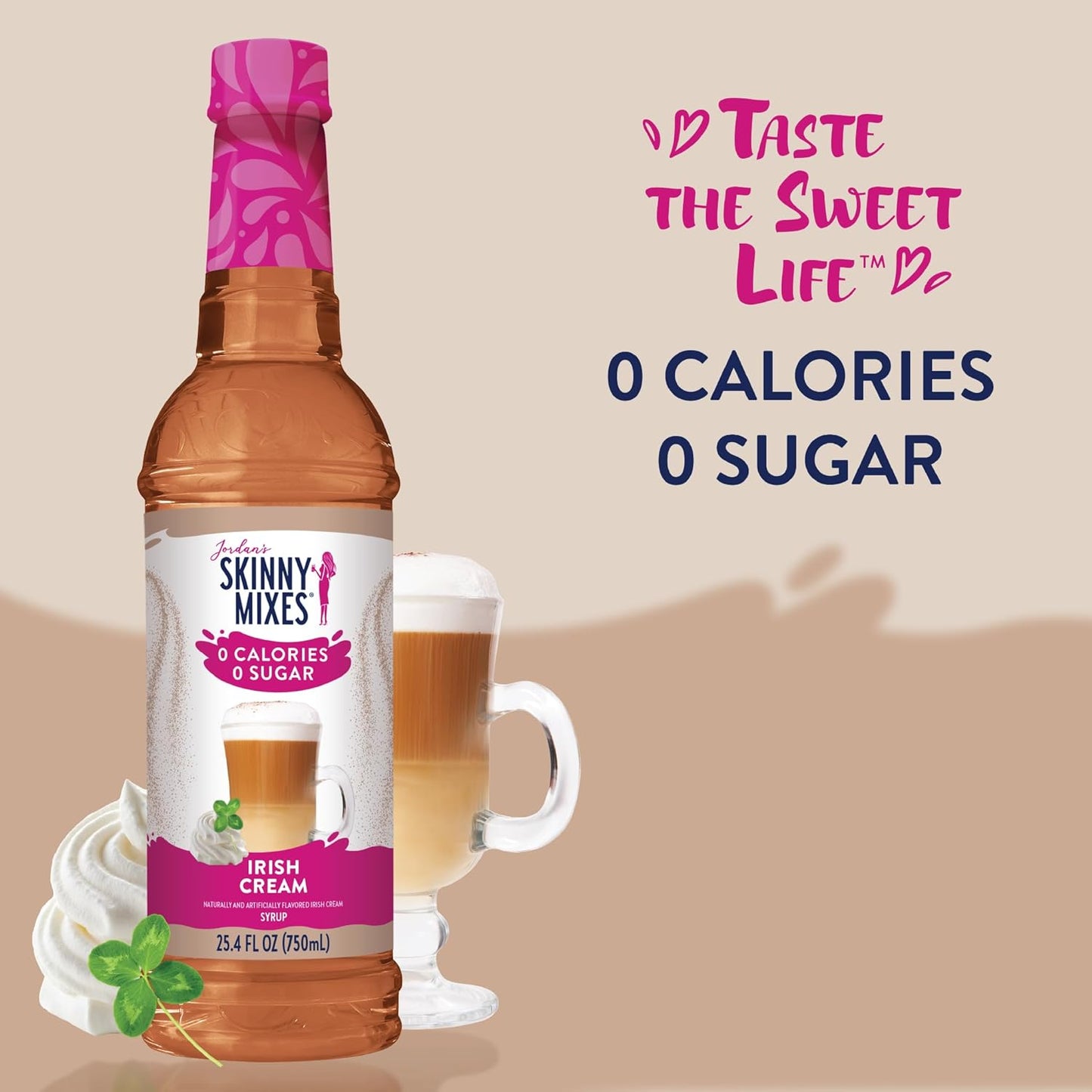 Jordan's Skinny Syrups Sugar Free Coffee Syrup, Irish Cream Flavor Drink Mix, Zero Calorie Flavoring for Lattes, Protein Shake, Food & More, Gluten Free, Keto Friendly, 25.4 Fl Oz, 2 Pack