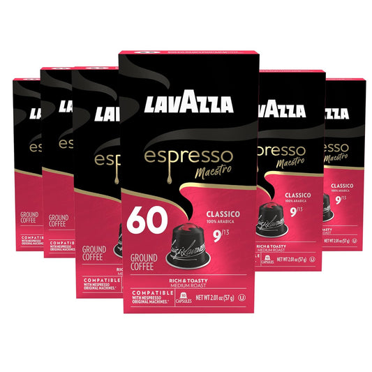Lavazza Espresso Maestro Classico Aluminum Capsules Compatible with Nespresso* Original Machines, Medium Espresso Roast, 100% Arabica (60 Capsules)