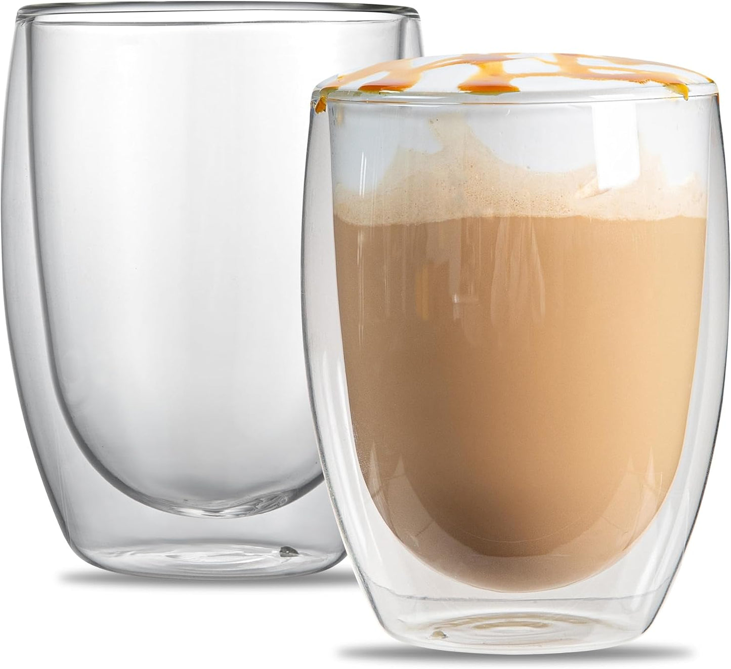 Restaurantware-Forma Professional 11.8 Ounce Double Wall Coffee Cups, 2 Insulated Latte Glasses - Dishwashable, Reusable, Clear Glass Beverage Cups, Freezable, For Hot Or Cold Beverages