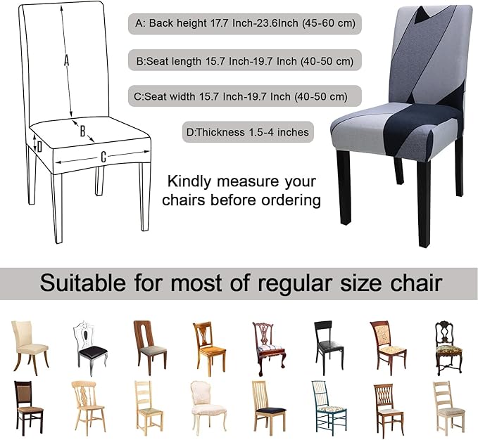 JQinHome Pattern Chair Covers for Dining Room Set of 4, High Stretch Removable Washable Parsons Chair Slipcover for Home Party Hotel Wedding Ceremony (White Grey,4PCS)