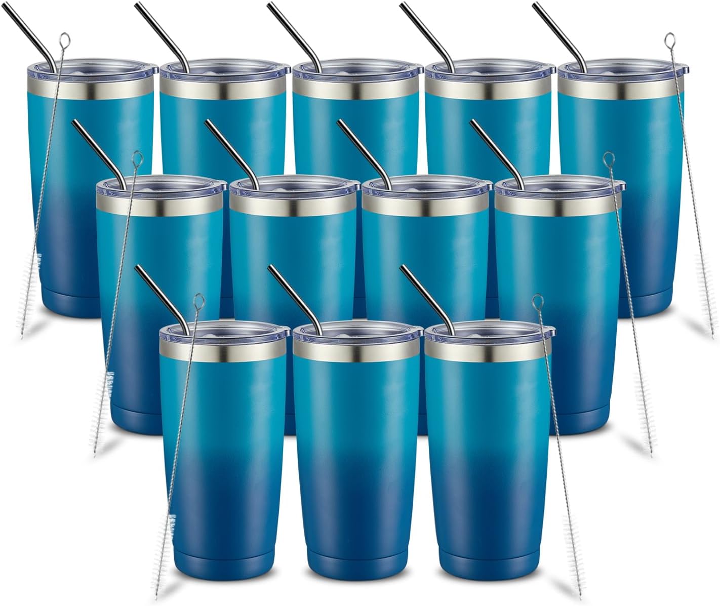 COMOOO 20oz Tumbler with Straw Stainless Steel Insulated Coffee Tumbler Cups Double Wall Vacuum Travel Coffee Mug with Splash Proof Sliding Lid for Hot Cold Drinks (Dark Night, 12 Pack)