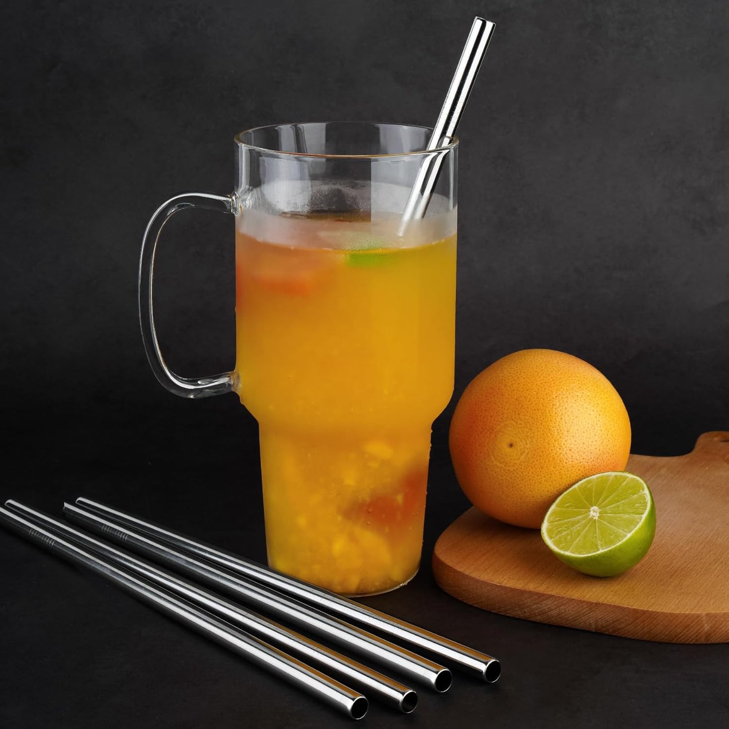 Tomorotec 8-Pack Stainless Steel Straws Fit for 40oz Stanley Tumblers, 12" Metal Straws for Stanley Cup with 1 Brush, Reusable Drinking Straws for Smoothies, Milkshakes, Dishwasher Safe & BPA-Free