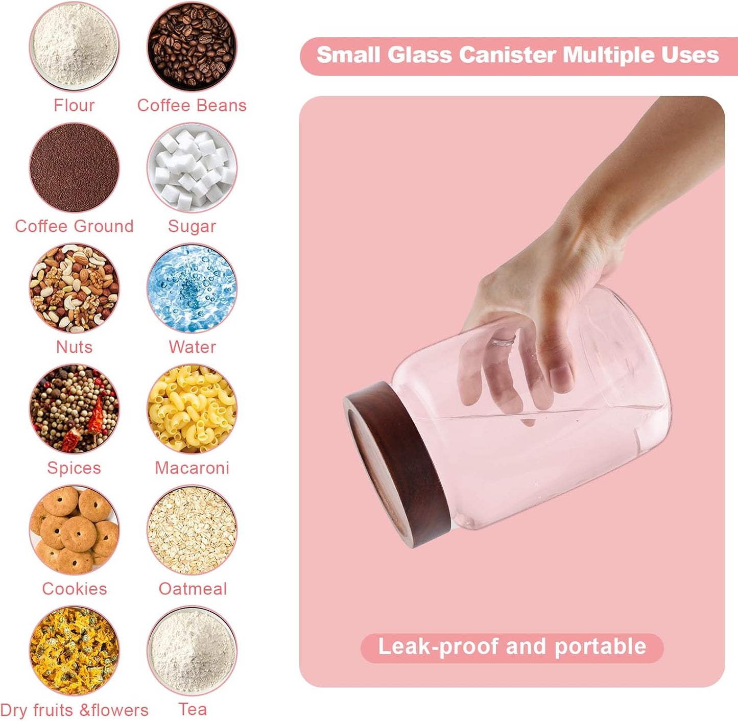 Glass Coffee Jars Spice Jar Round Storage Canister with Wooden Lid Clear Glass Food Jar for Pantry Sugar Tea Coffee Bean Spice Nuts Cookies Bath Salts (1200ml/40oz-2pack-A)