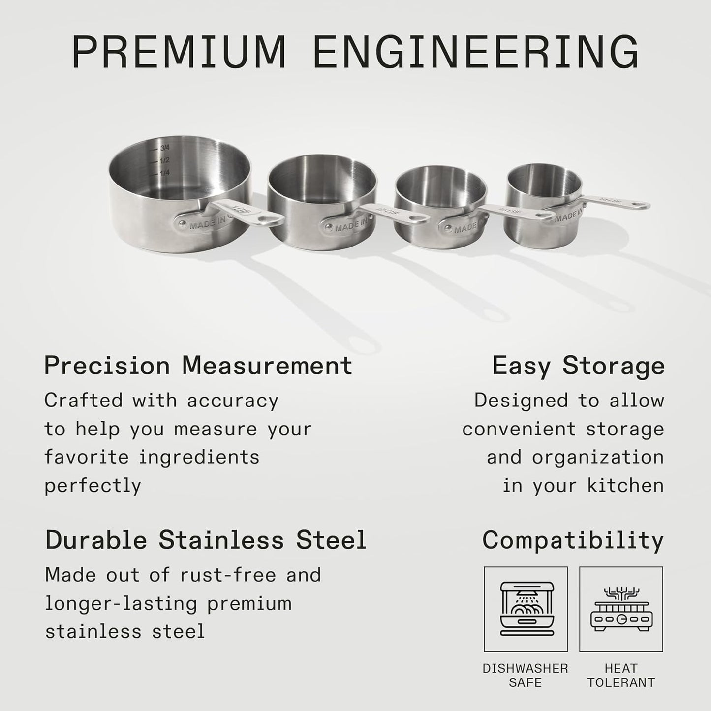 Made In Cookware - Measuring Cup Set - Stainless Steel - Stackable - Dishwasher Safe