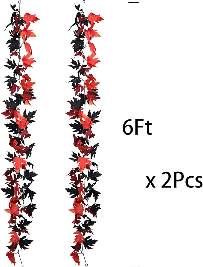 Lvydec 2 Pack Halloween Fall Maple Garland - 5.9ft/Piece Artificial Hanging Fall Leave Vines Garland Autumn Decor for Thanksgiving Home Wedding Party