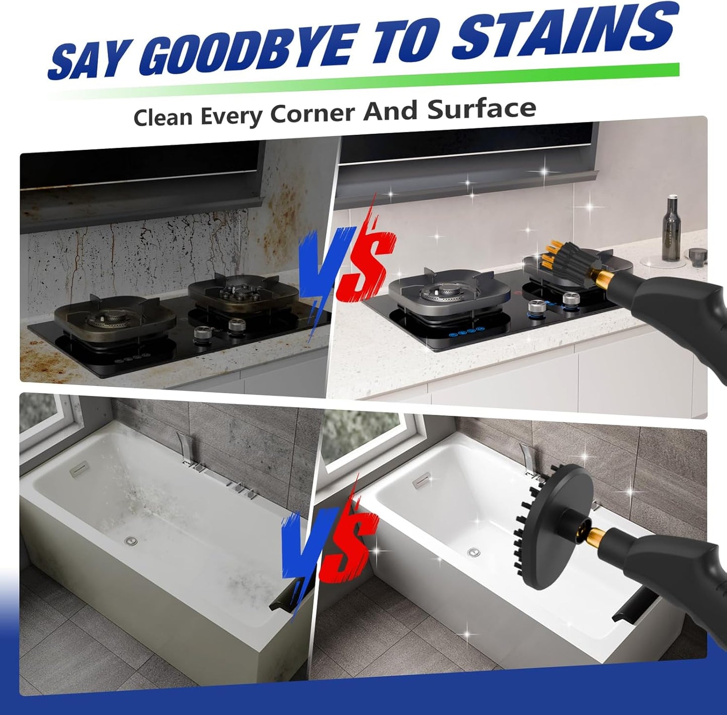 TOTTE Handheld Pressurized Steam Cleaner, 2500W Pressure Portable Cleaner with 3 Brush, 6-gears adjustable for Home Use, Floor, Kitchen,Bathroom, Car (White)