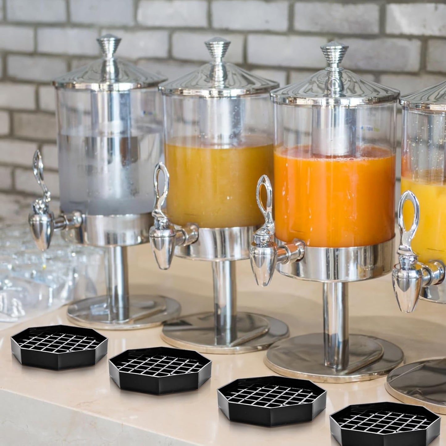 Tebery 6 Pack 4 Inch Coffee Drip Trays, Handy Water Catcher Tray for Drink Dispenser, Countertop Drip Coasters with Detachable Grid, Plastic Drip Tray Pan for Party, Home, Bar, Coffee Station