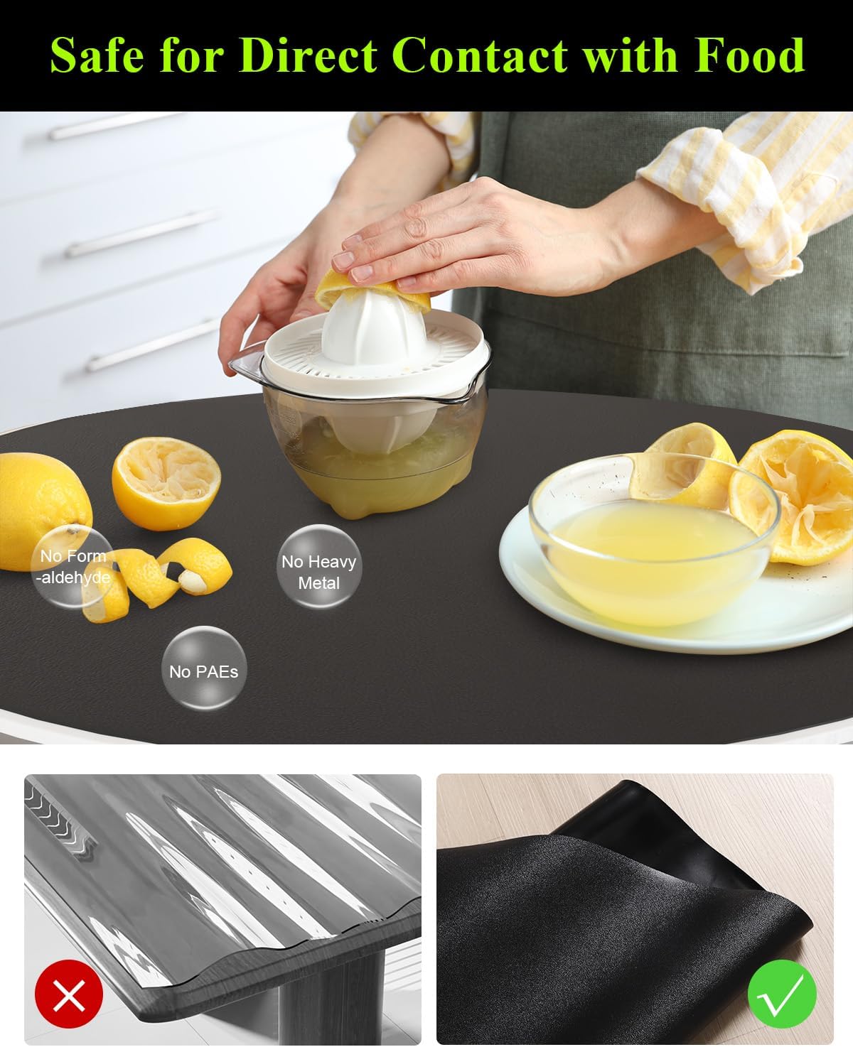 Black Plastic Table Cover Protector, 48" Round Waterproof Easy Flat PVC Desk Pad Mat, 1.5mm Thick Vinyl Table Top Protector for Dining Room Table, Office, Dresser