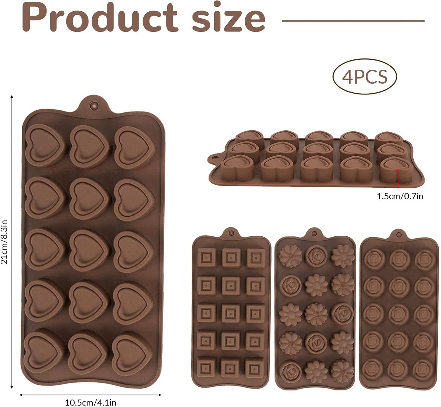 4 Pcs Chocolate Silicone Molds for Candy, Food Grade No-Stick Baking Molds with Different Shapes (4 Styles)