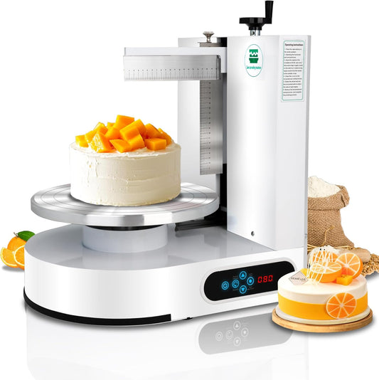 Cake Decorating Machine 4-12 Inch Cake Icing Frosting Smoother Decorating Low Noise 60-320 RPM 304 Stainless Steel Scraping for Stable Fast 110V Automatic for Butter Cream, 43LB