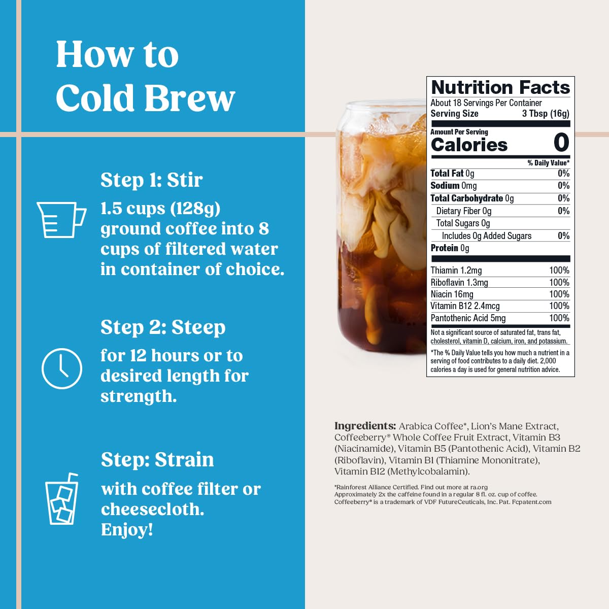 Bulletproof The High Achiever Course Ground Cold Brew Coffee, 10 Ounces, Medium-Dark Roast Enhanced Coffee with Lion's Mane Mushroom, B Vitamins, and Adaptogens for Energy and Focus