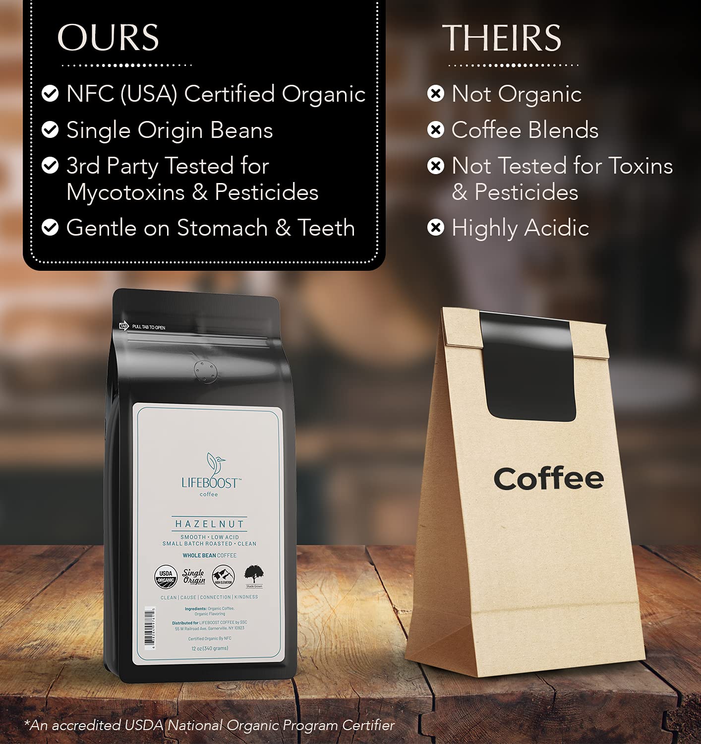 Lifeboost Hazelnut Whole Bean Coffee – Organic, Low Acid, Non-GMO Hazelnut Flavored Coffee – Single Origin, Mold-Free Mycotoxin Tested, 12 oz