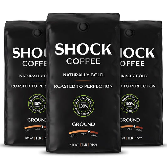 Shock Coffee Ground, The Strongest Caffeinated All-Natural Coffee, Up to 50% more Caffeine. 3 pounds