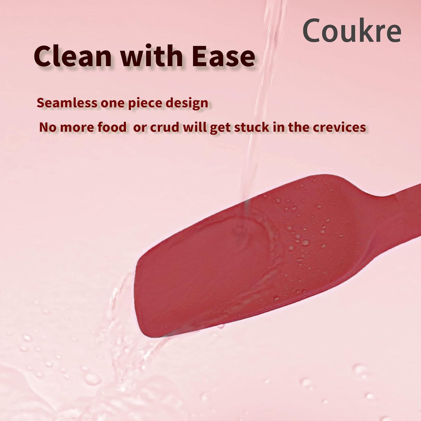 Coukre Silicone Spatula Set of 5,High Temperature Resistant, Food Grade Silicone, Dishwasher Safe, for Baking, Cooking (Pure Red)