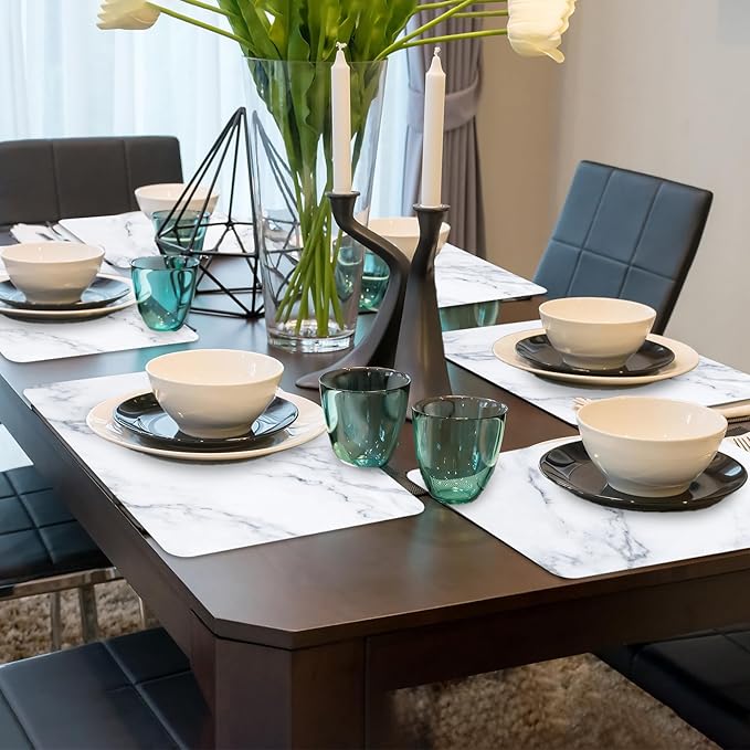 Marble Plastic Placemats Set of 6 Marbles Table Mats Marble Theme Place Mats Wipe Clean Washable Recyclable Table Placemats for Indoor Outdoor Heat Resistant Kitchen Dining