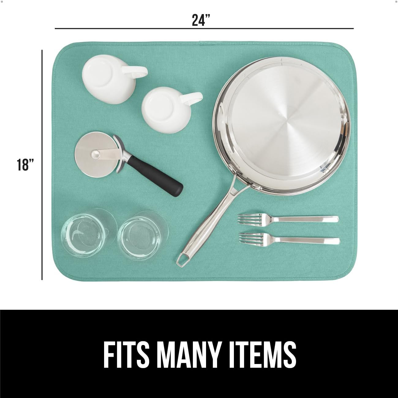 GORILLA GRIP Ultra Water Absorbent Microfiber Dish Drying Mat, 18x24, Quick Dry Thick Mesh, Slip Resistant Pad for Sink Dishes or Under Rack, Kitchen Counter Accessories, Machine Wash, 2 Pack Mint