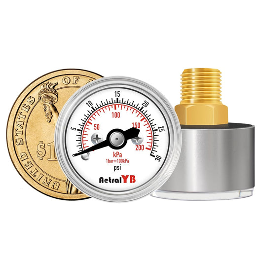 Mini1 Inch Pressure Gauge, 0-30 Psi Air Gauge, Stainless Steel Case, 1/8" NPT Back Mount, Pressure Gauge for Water Air Pressure Test