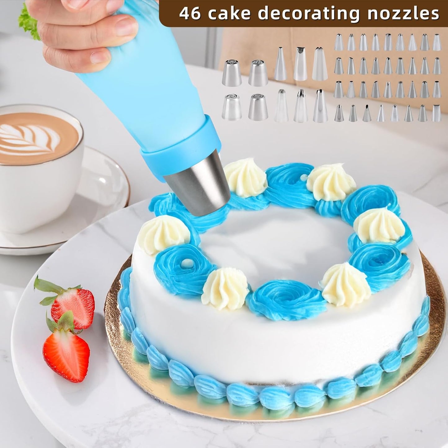 Cake Decorating Kit: Decorating Supplies Tools Kit 238 PCS Baking Accessories Include Spiping Bags and Tips Set, Piping Tips Set, Spatulas, Cake Scraper, 50 Piping Bags, Blue