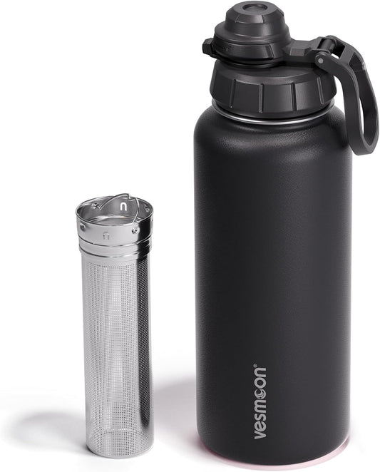 Vessence Tea Infuser Bottle - 32 Oz Insulated Loose Leaf & Fruit Infuser Bottle | Leak Proof with FlowSip Lid