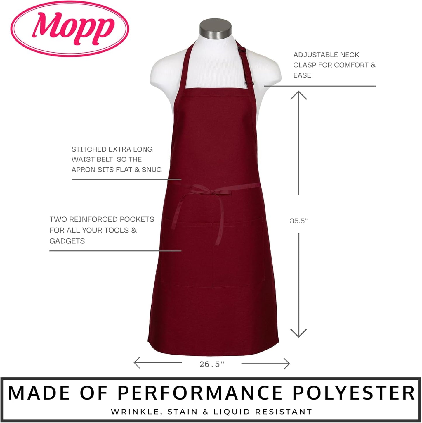 Pomp 2 Pack Premium Bib Aprons | Adjustable Neck + 2 Pockets | Water + Oil Resistance | Men & Women's Kitchen Cooking Aprons