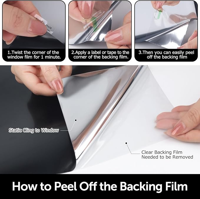 HIDBEA Mirror Blackout Window Film,100% Light Blocking Room Darkening Window Privacy Film,Mirror Glass Window Film Heat Control,Removable Window Cover Tint for Day Sleep(Mirror Black,29.5in x 6.5ft)