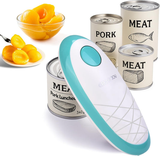 CIRCLE JOY Electric Can Opener, One-Touch Automatic Can Opening with Smooth Edges, Food Safety Handheld Battery-Operated Can Opener for Kitchen and Seniors, Green