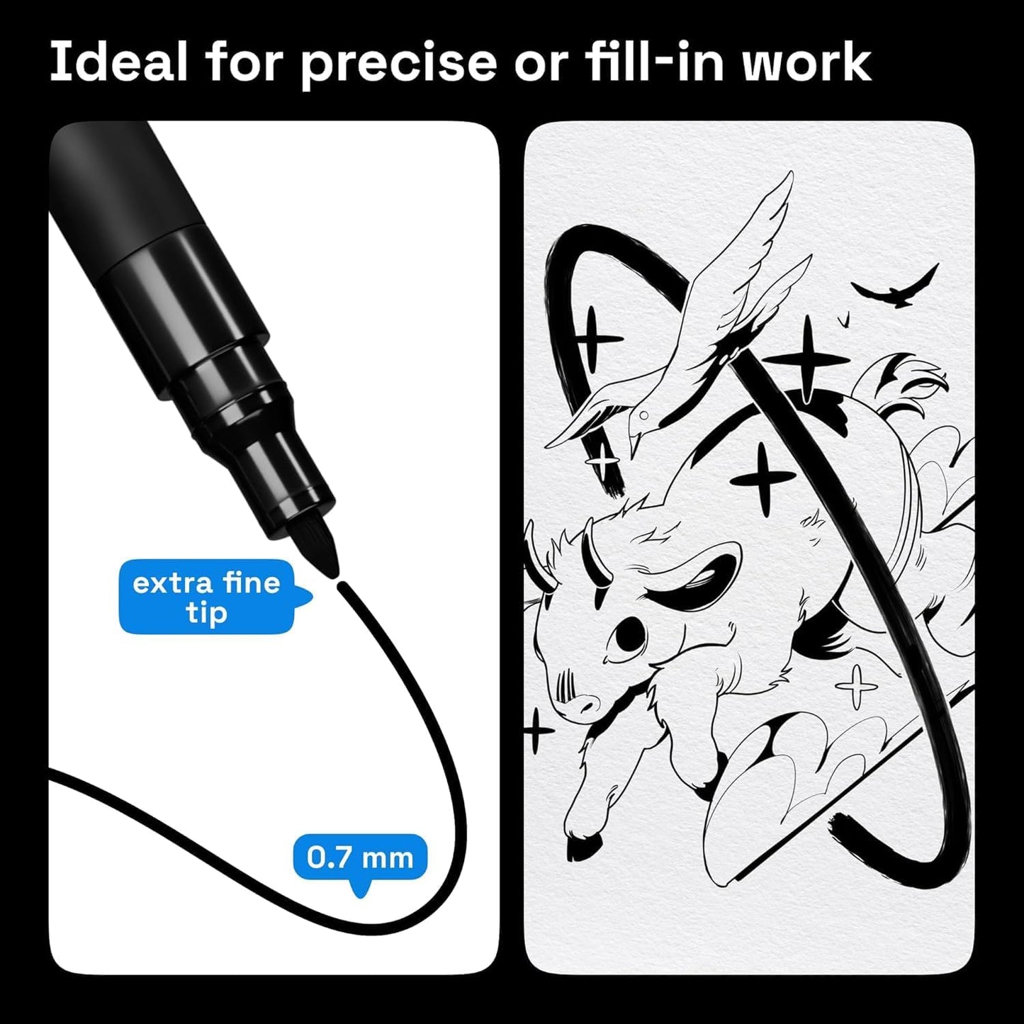 ARTISTRO Black Paint Pens for Rock Painting, Stone, Ceramic, Glass, Wood, Tire, Fabric, Metal, Canvas. Set of 5 Water Based Black Markers for Acrylic Painting Extra Fine Point Tip