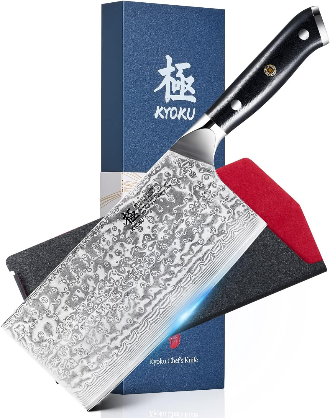 KYOKU Gin Series Vegetable Cleaver Knife, 7" Asian Vegetable Knife, Japanese VG10 Damascus Stainless Steel Knife, Professional Kitchen Knife with Silver Ion Blade G10 Handle Mosaic Pin Sheath & Case