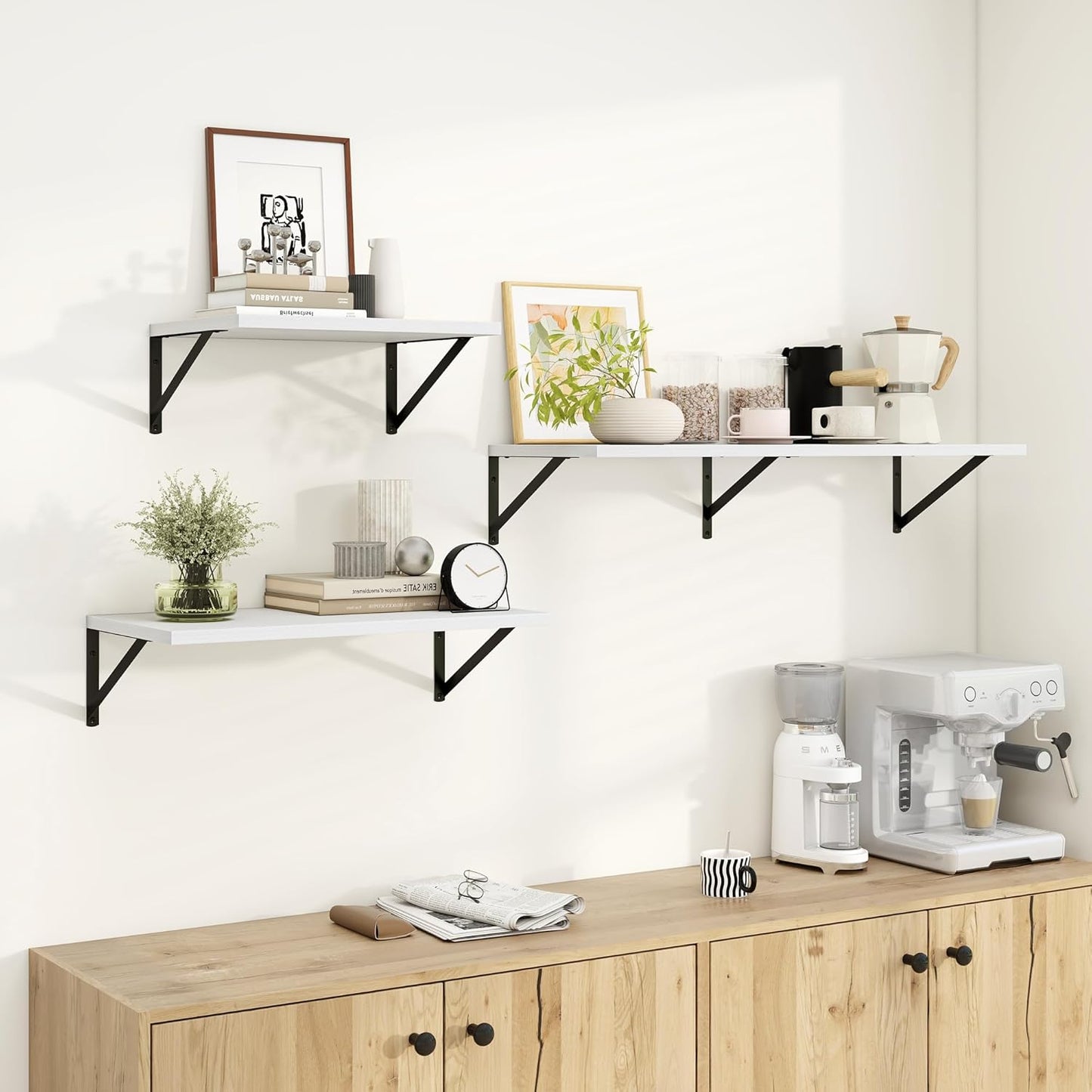 Dreamland Deep Floating Shelves for Wall, White Wood Wall Mounted Shelves, Large Floating Shelf 12 * 36 inch Set of 2 for Bookshelf Living Room Bedroom Home Office Bathroom